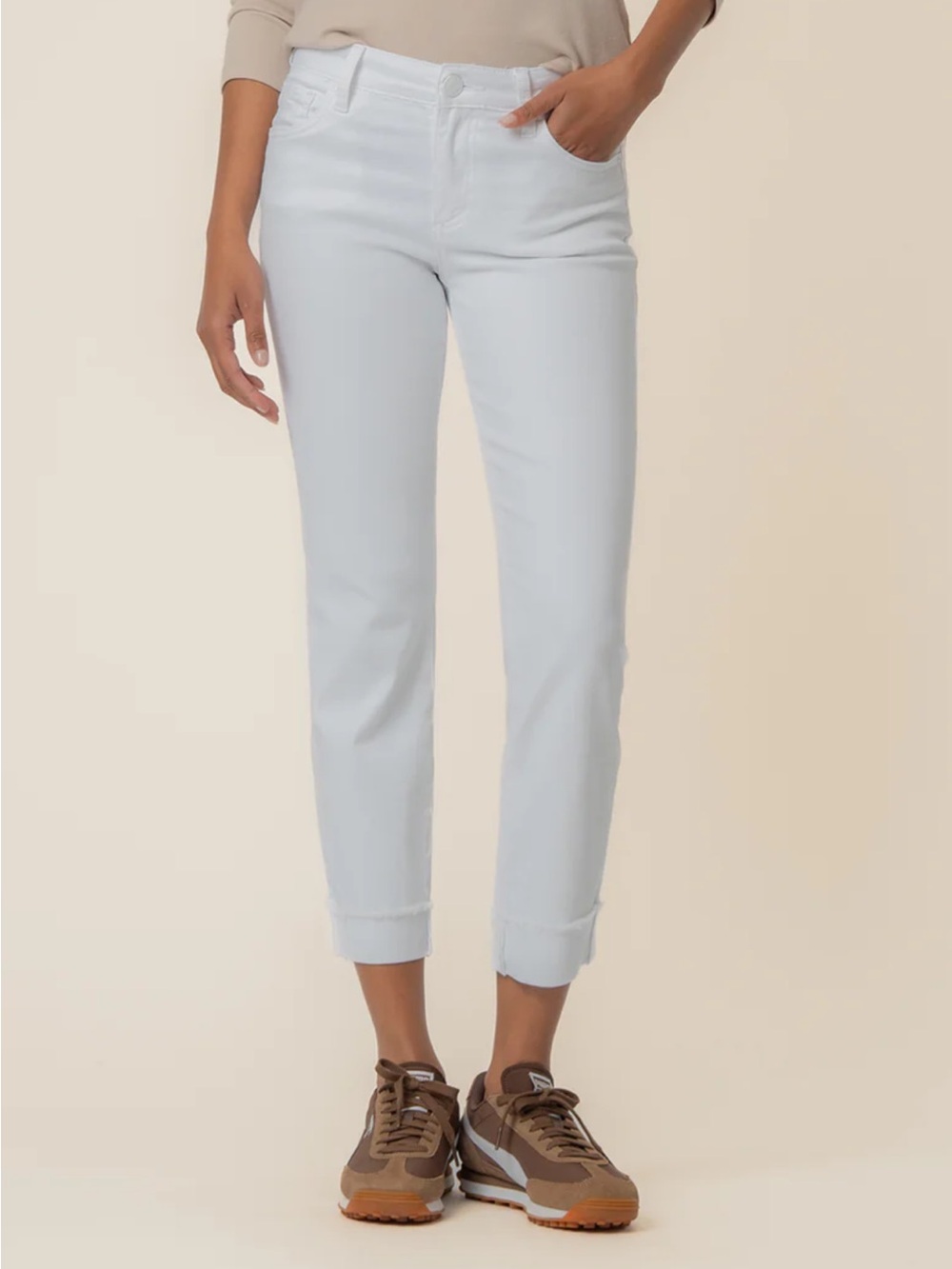 Kut from the Kloth Amy White Cropped Cuffed Jeans Size 10